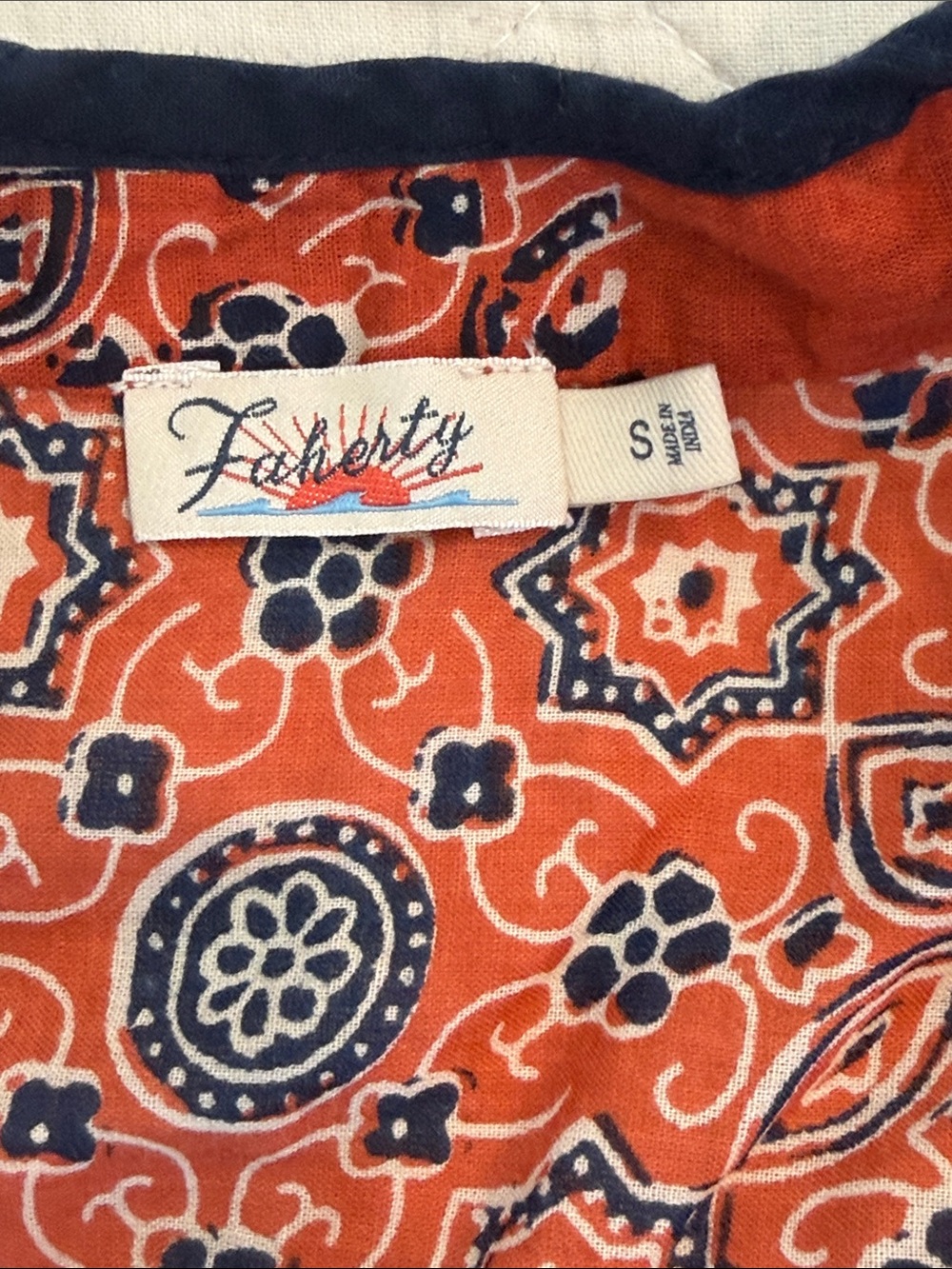 Faherty Orange Printed Tie-Neck Flutter Sleeve Top - Picture 2 of 4